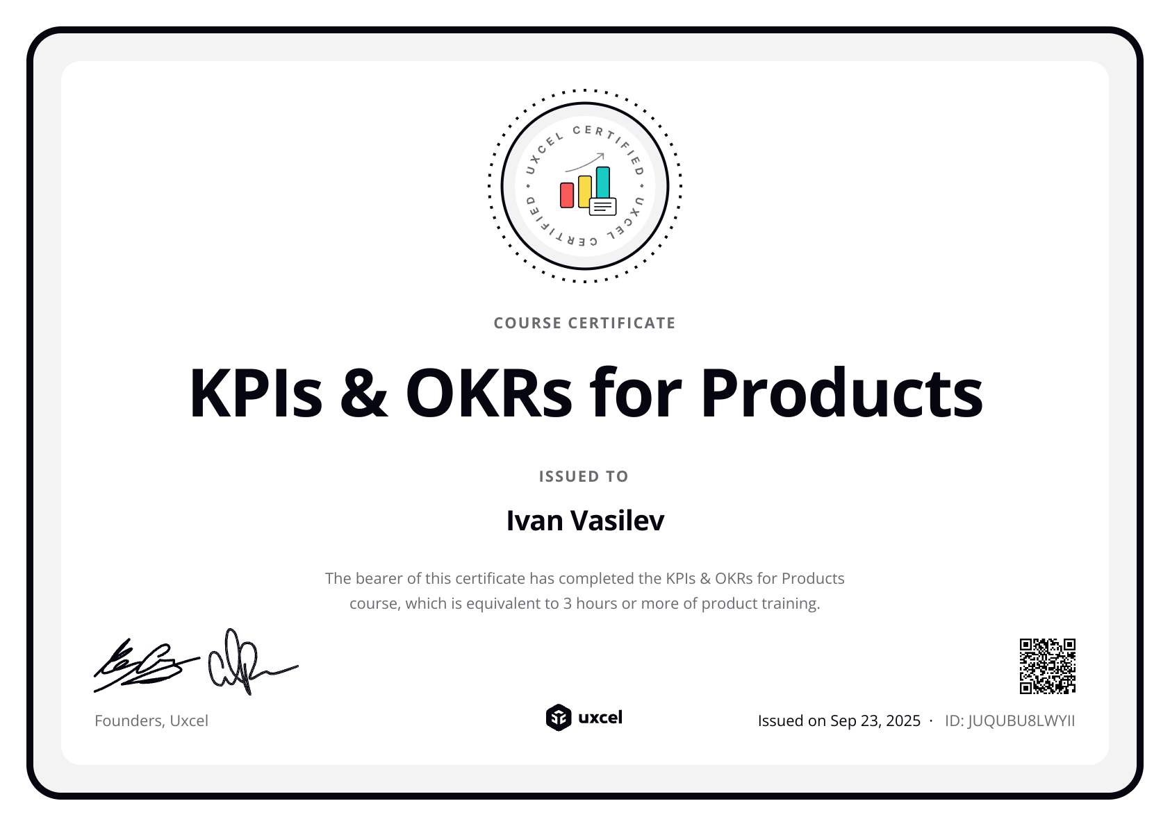 Ivan Vasilev's certificate